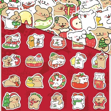 ✨聖誕狂歡☜桃園出貨✨200張圣誕線條小狗貼紙Christmas節日氛圍卡通可愛裝飾禮物封口貼