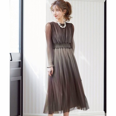 ニアナ Niana グラデーションチュールプリーツワンピース 結婚式 ドレス チャコール グレー 通販 Lineポイント最大get Lineショッピング