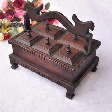 東南亞進口工藝品時尚個性收納盒復古懷舊柚木首飾盒原生態干果盒1入