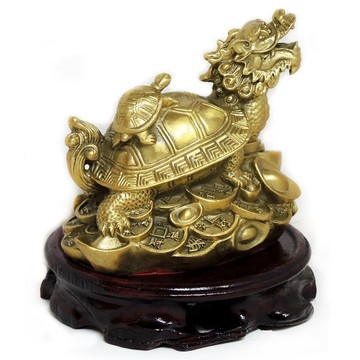 【吉祥開運坊】【背子龍龜 大型 10cm 附木座 背子銅龍龜 旺財 旺事業 防口舌】開光 擇日