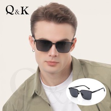 【Q&K】黑凌鋒 高級薄鋼無螺絲偏光墨鏡｜輕量彈力・抗UV400・防眩光修飾臉型