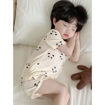 兒童睡衣夏季超薄2025新款短袖短褲竹纖維涼爽2件套男女寶家居服