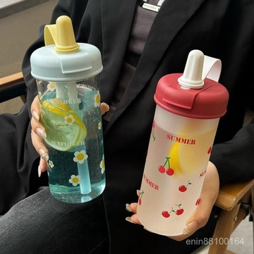 🔥臺灣貨🔥玻璃杯吸管杯女生高顔值學生大容量水杯夏天成人2024新款便攜杯子 LEK0