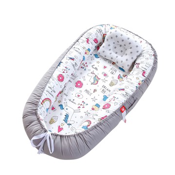 JoyNa - 嬰兒床中床 純棉新生兒睡窩 贈枕頭/防塵袋-灰色小馬 (50*85*13cm)