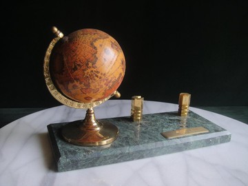 【老時光 OLD-TIME】早期二手台灣製大理石座地球儀名片收納組