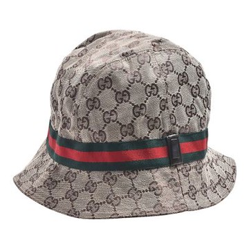 GUCCI  經典GG Supreme印花帆布紅綠織帶休閒漁夫帽