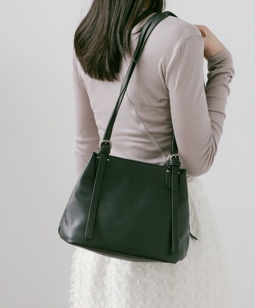 Supportingrole簡約廓形百搭輕量兩用真皮手提肩背腋下托特包 黑