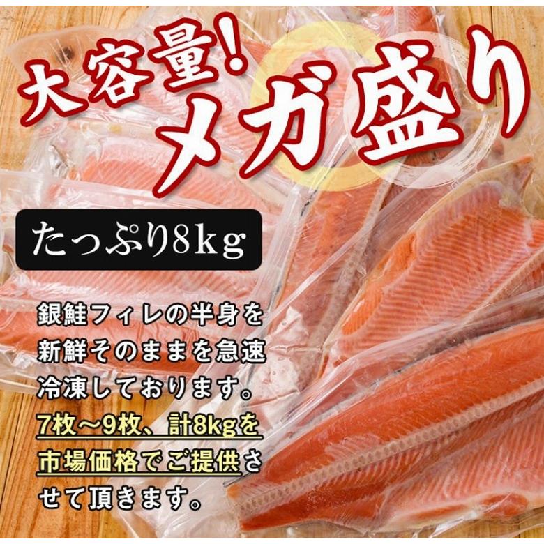 鮭 さけ 塩サケ 鮭フィレ 銀鮭 切り身 銀鮭 塩銀鮭 ハラス 業務用 8kg 7枚〜8枚入り 大容量 冷凍 冷凍便 ギフト