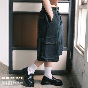 西林｜CLIN MADE｜工裝大口袋牛仔短褲_兩色 / CM-002 中性 復古 深藍 淺藍 水洗 寬鬆 日系 全新