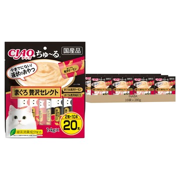 INABA CIAO 啾嚕 肉泥  鮪魚&奢華鮭魚 + 鮪魚&奢華鮪魚  280g  16袋