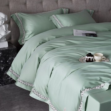 青鳥家居 法式蕾絲埃及棉床包被套組-加大 - 開心果費南雪-加大