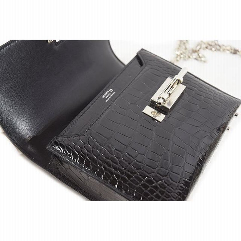 エルメス ヴェルー チェーンミニ 黒 クロコダイル S金具 A刻印  
