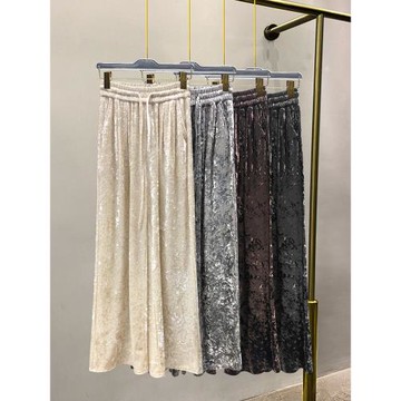 歐貨金絲絨闊腿褲女秋冬新款高端寬松顯瘦垂感光澤鉆石絨直筒長褲