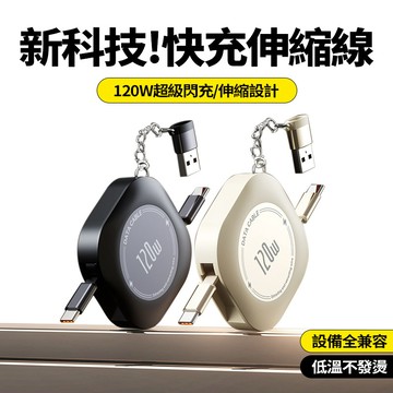 隔日達 240W快充伸縮線【1米長】四合一磁吸接口 智能斷電快充線 Type-c充電線 高速傳輸線 手機/平板筆電通用