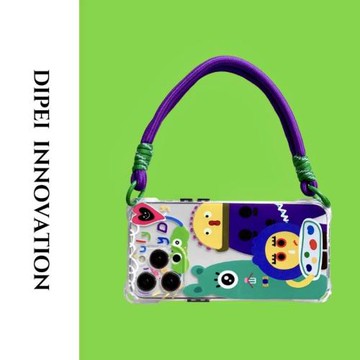 卡哇伊小怪獸適用三星s24ultra手機殼s23fe透明s22時尚s21防摔a12短繩a14軟a23斜挎a33側背a52s長繩a53/a55