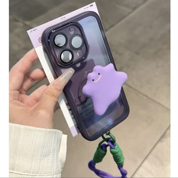 自帶鏡頭膜支架小怪獸適用iPhone15promax華為p70手機殼新款opporeno12防摔女支架榮耀1