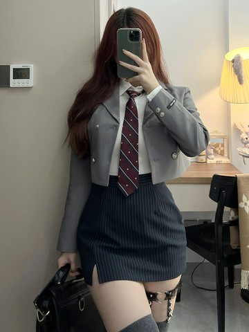 學院風韓系JK製服高腰短裙女新款胖mm大碼顯瘦裙子純欲a字包臀裙