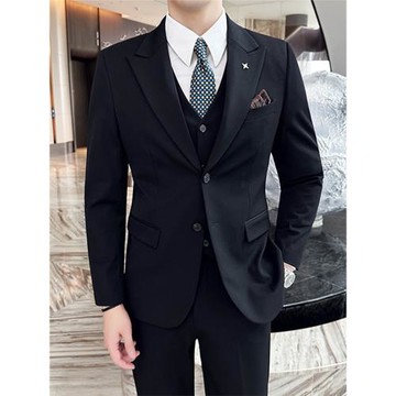 高級感西裝男修身新郎西服套裝男潮流戧駁領結婚禮服休閑大碼正裝