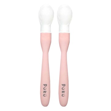 PUKU 藍色企鵝 矽膠安全湯匙 超軟Q 耐溫120度C  粉色  2支