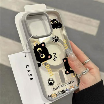 小黑貓 適用蘋果17/15Promax磁吸手機殼iPhone16小眾14/13透明12防摔