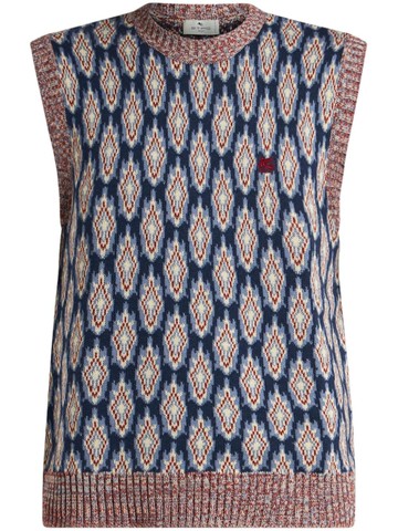 ETRO - Pegaso-appliqué jacquard-pattern waistcoat - men - Wool/Cotton - XL - Blue