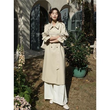 法式輕奢長風衣外套女2025秋裝新款小個子英倫風氣質黑色大衣6948