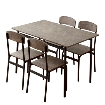 【Amos】1桌4椅漂流木紋工業風餐桌椅組深木紋