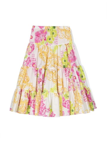 Versace Kids - floral-print pleated skirt - kids - Cotton - 5 - White
