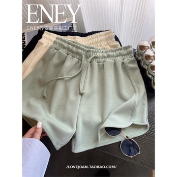 實拍！清爽薄荷綠系帶寬松A字短褲彈力松緊舒適夏季高腰家居健身