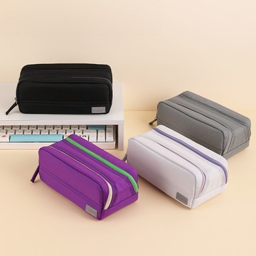 KOKUYO Campus 雙拉鍊大容量筆袋-淺紫/黑/灰