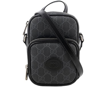 Gucci Interlocking G 標誌迷你拉鍊二用包(黑灰色)