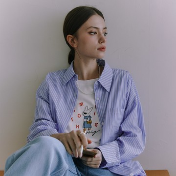 SOMETHING｜女裝｜側邊綁帶寬鬆條紋長袖襯衫