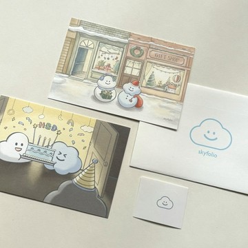 🇰🇷 韓國KKOBA 現貨 skyfolio 雲朵☁️ 插畫明信片+信封套裝 卡片 聖誕節 生日卡片 明信片