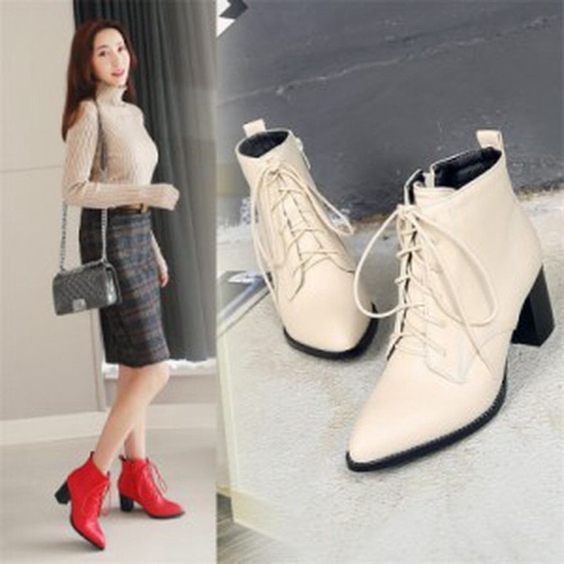 冬靴 ブーツ 全3色 レディース 靴 ショートブーツ 編み上げ お呼ばれ ミドルヒール 太ヒール 美脚 秋冬 22cm 26 5cm 通販 Lineポイント最大1 0 Get Lineショッピング