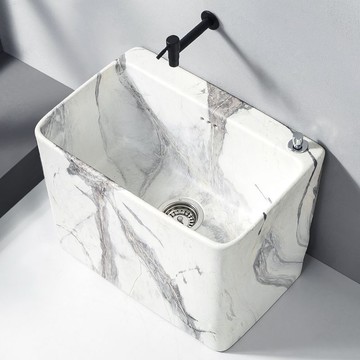 灰白色巖板紋陶瓷拖把池戶外庭院拖布池家用陽臺衛生間墩布池子 b8031