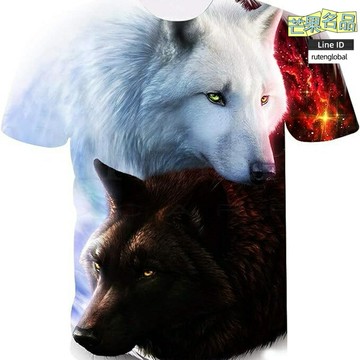 【3D狼貓印花】潮流T恤 短袖T恤 男女T恤 休閒T恤 圓領T恤 歐美風 數碼直噴工藝 純棉舒適 情侶同款 日常百搭