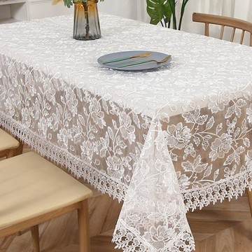 跨境熱銷玻璃紗刺繡白色長方形桌布餐桌茶幾美化裝飾臺布工廠直銷