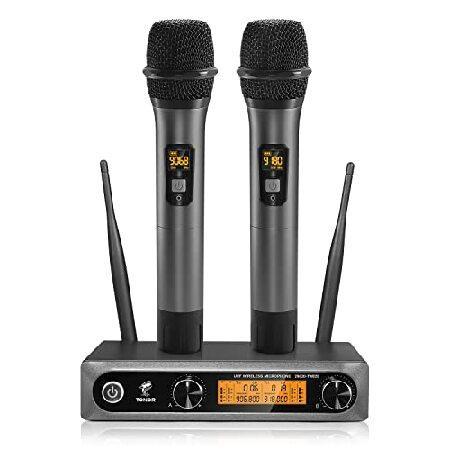 TONOR Wireless Microphone,Metal Dual Professional UHF Cordless Dynamic Mic Handheld Microphone System for Home Karaoke, Meeting, Party（並行輸入品）