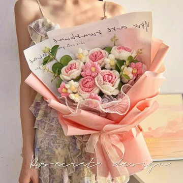 【畢業花束 永生花 毛線玫瑰花】生日禮物 女生 老師 創意 情人節 教師節 成品 手工花束 仿真花 乾燥花 花禮