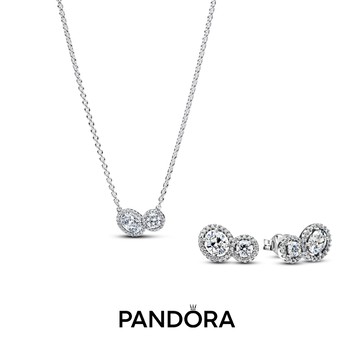 [客製化卡片]獻給無與倫比的你✨【Pandora官方直營】無限偏愛鑲邊項鏈/耳環- 925 銀套組。送生日。送媽媽。送摯友