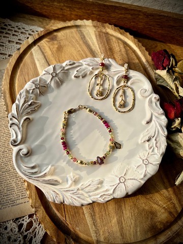 -花系列玫瑰/手鍊/耳環-天然水晶手鏈/黃銅手鍊