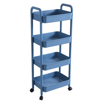 德利生活 小推車置物架 4層 PP塑料 萬向滑輪  藍色  1個