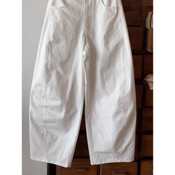 品牌折扣夏季休閑顯瘦白色彎刀褲子春秋新款寬松慵懶鐮刀九分褲女