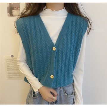 馬甲背心針織小個子短款學生寬松2025早春外穿無袖毛衣開衫坎肩女