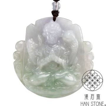 【漢石齋】天然翡翠A貨 度母多羅菩薩玉佩項鍊 冰糯種春帶彩(54*55*12mm)