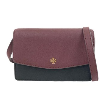 tory burch黑色皮革logo拼色肩背翻蓋包