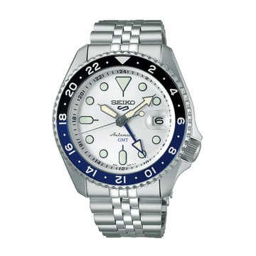 SEIKO 5 SPORTS系列 暢遊世界GMT機械腕錶-銀X白