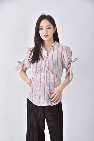 (S) armani exchange紡紗條紋粉色襯衫上衣