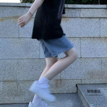 牛仔短褲女夏高腰a字闊腿中褲寬鬆五分褲【聚物優品】