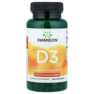 Swanson, 維生素 D3，10 微克（400 國際單位），250 粒軟膠囊